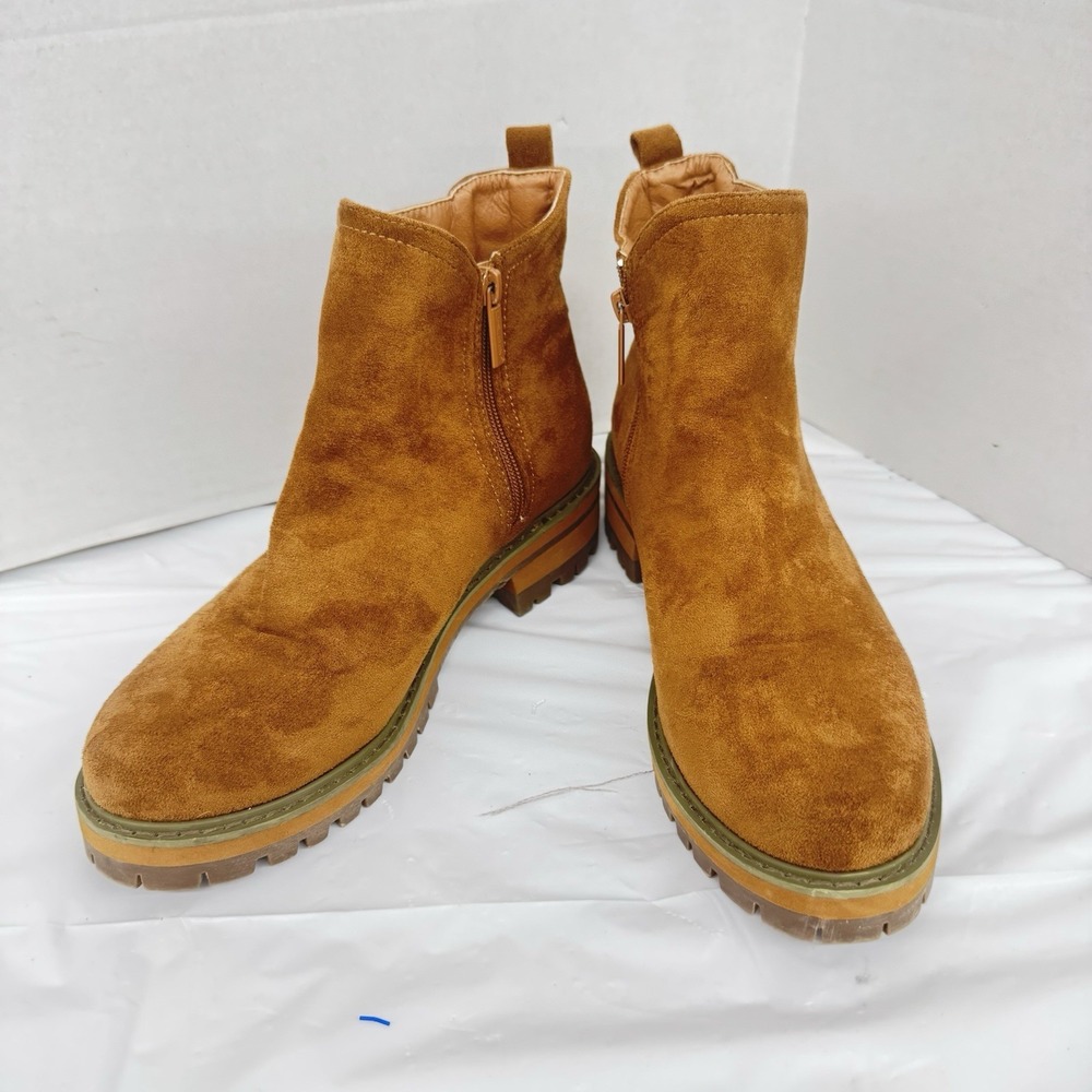 Women's Brown Suede Ankle Boots with Side Zipper Unilady 7.5 Rugged‎ Sole